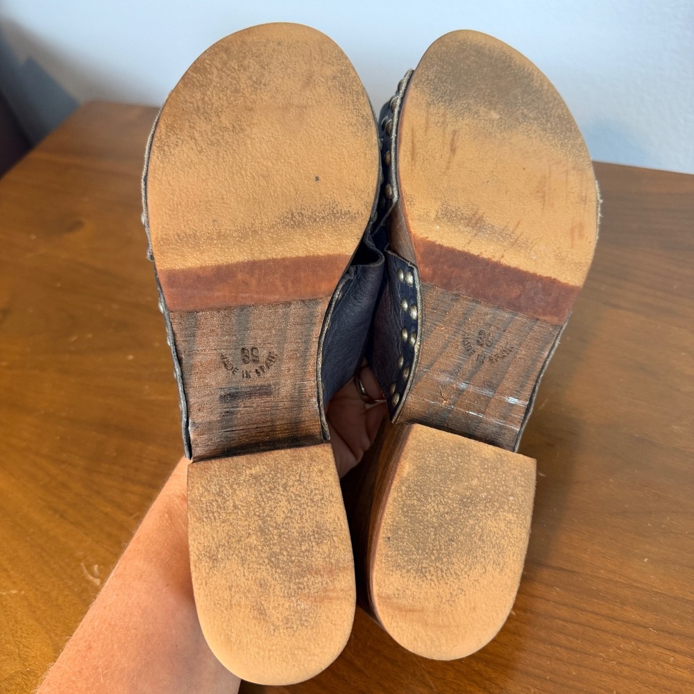 Free People Clog Sandals Womens 39 Purple Leather Studded Wood Platform - Picture 7 of 11